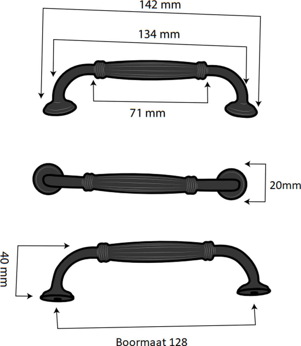 Handgreep 128mm Zwart – Norfolk - BY MJM - GMJ37